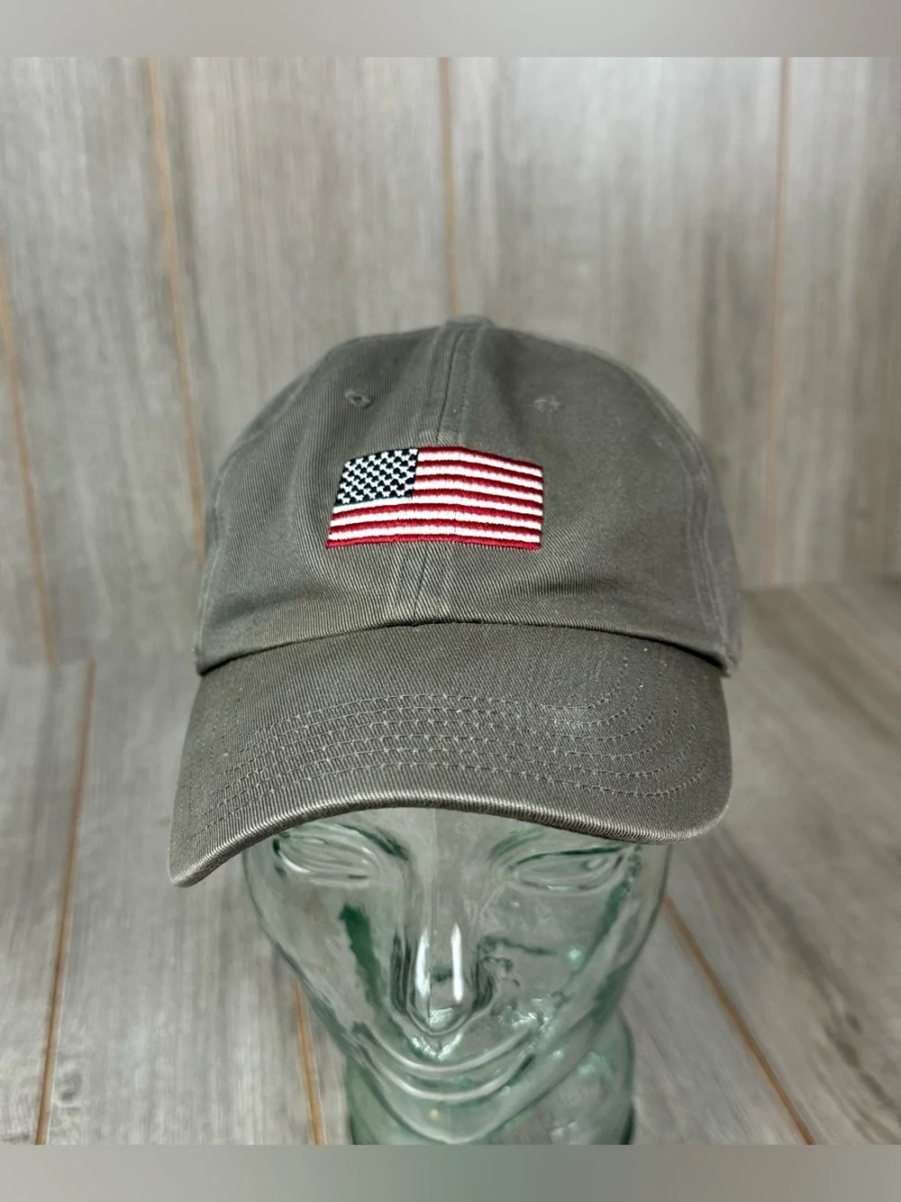 Vintage Y2K Banana Republic Hat American Flag Strap Back Gray 2003